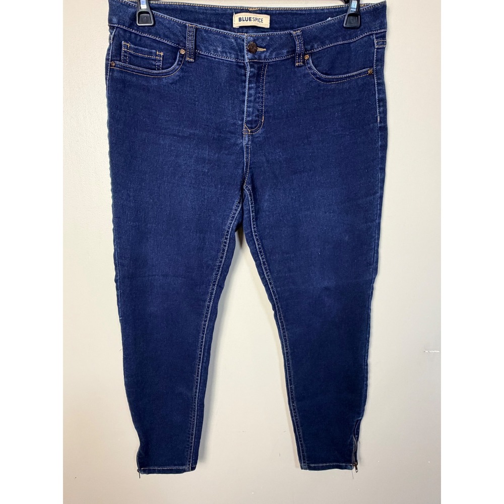 Blue Spice Womens Skinny Jeans Size 13 Blue Dark Wash Ankle Zip Stretch Denim